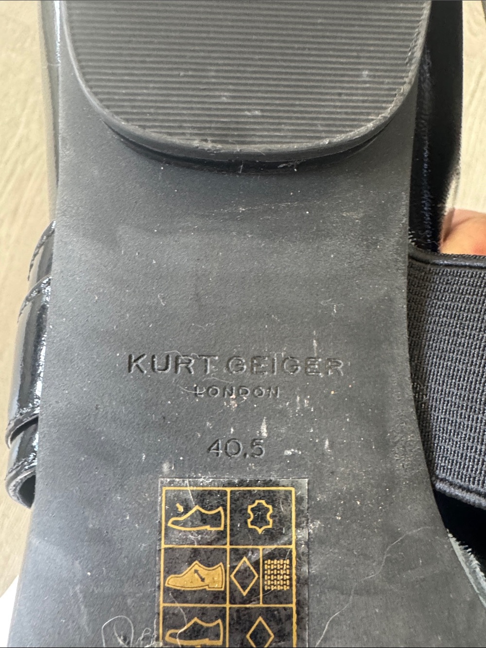 Kurt Geiger Black Patent Pointed Flats with Gold Medallion Accents - Picture 8 of 8